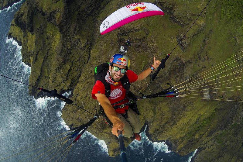 Tom & Horacio flying near Anaho Bay. Nuku Hiva.